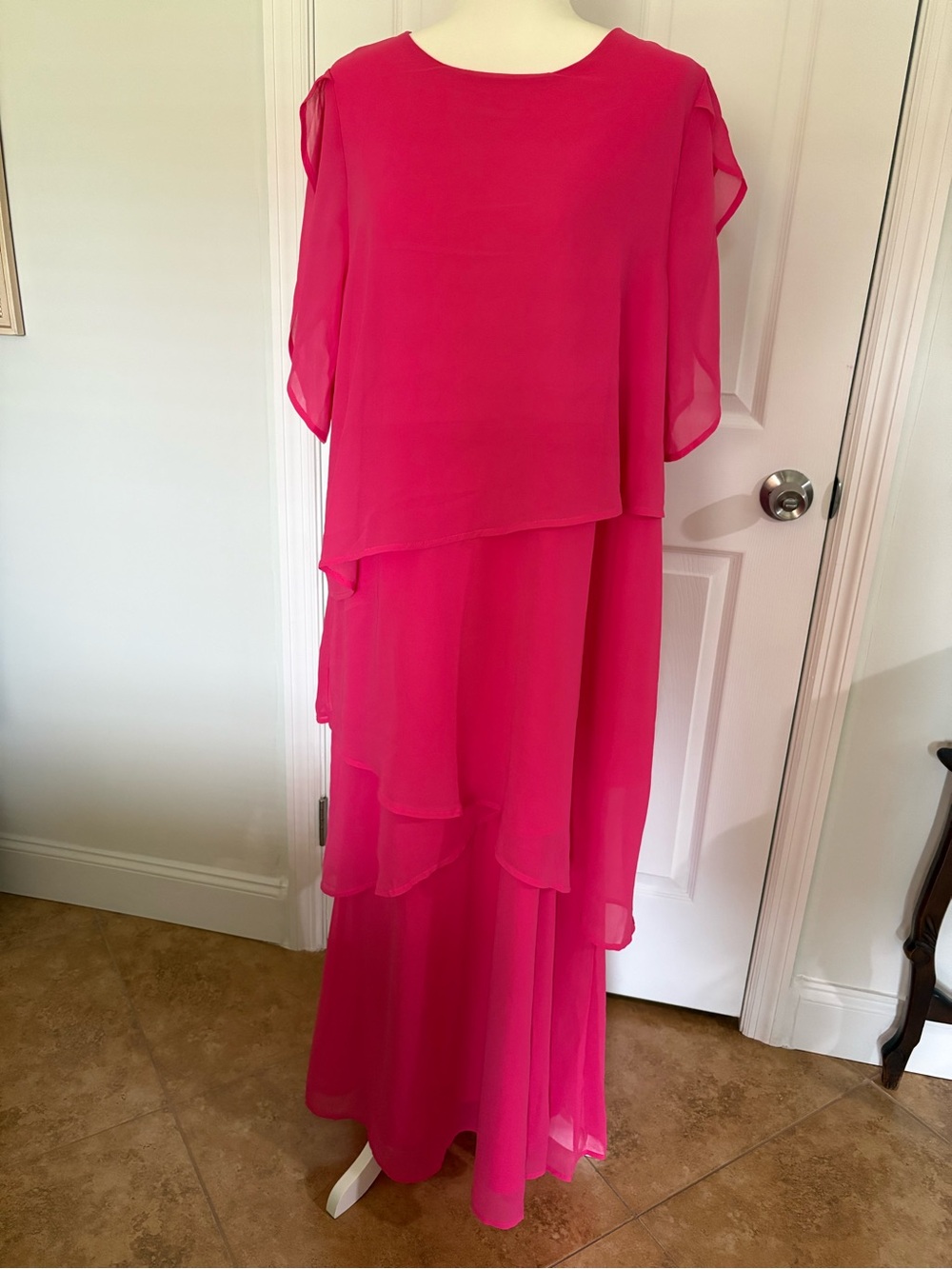 Elegant Hot Pink Layered chiffon Maxi Dress